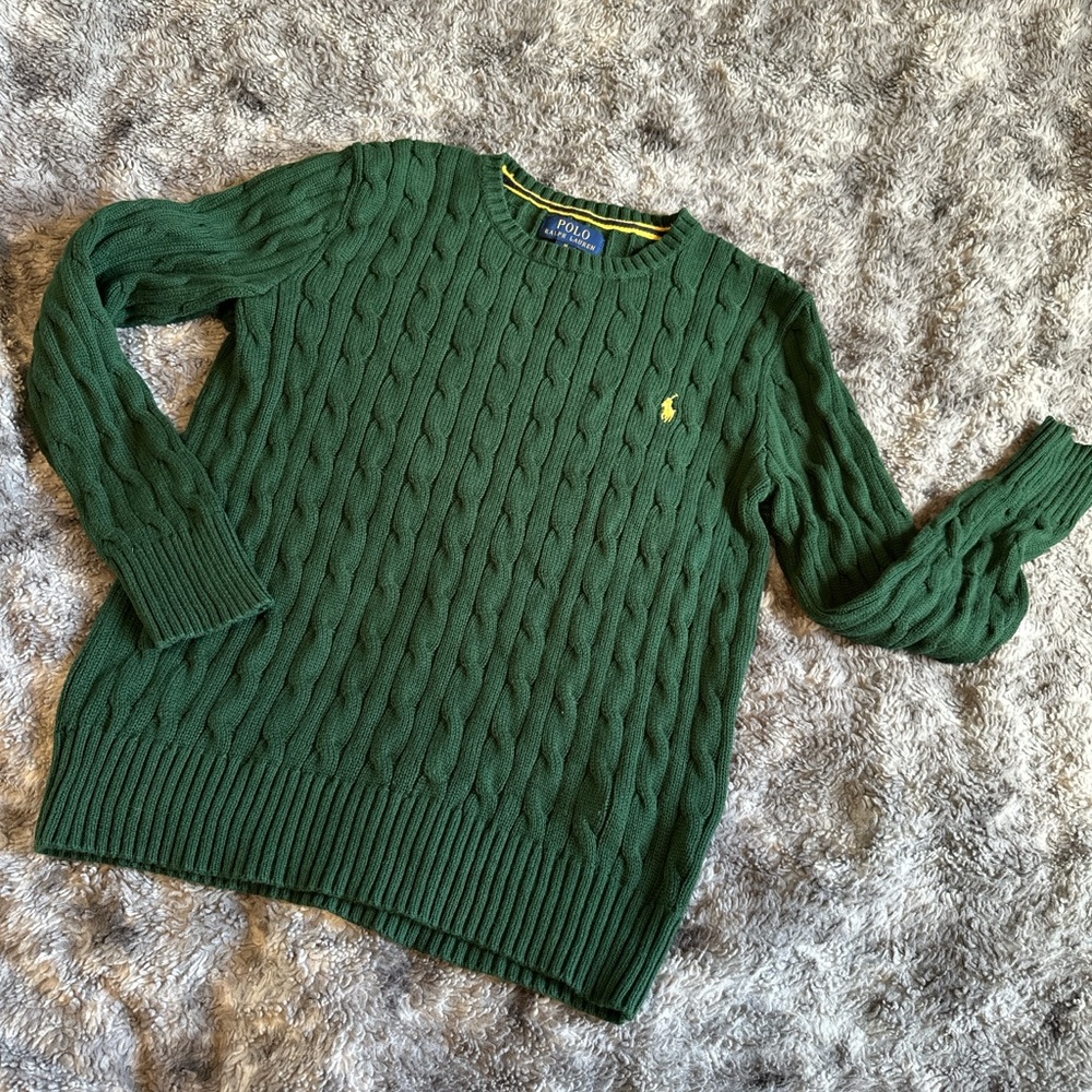 Polo Ralph Lauren Kid’s Green Crewneck Cable Sweater